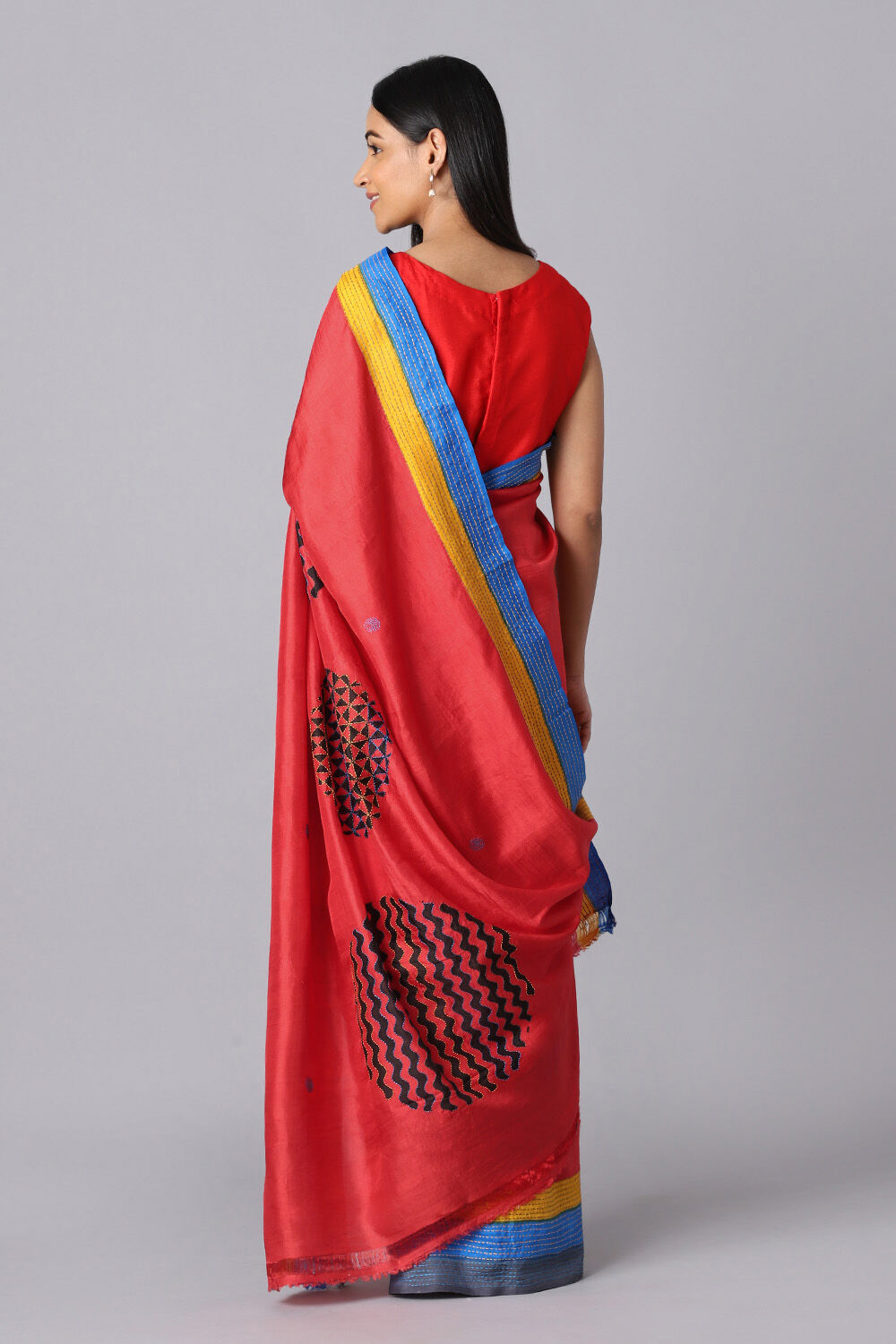 Red Pure Silk Hand Painted Saree image number null