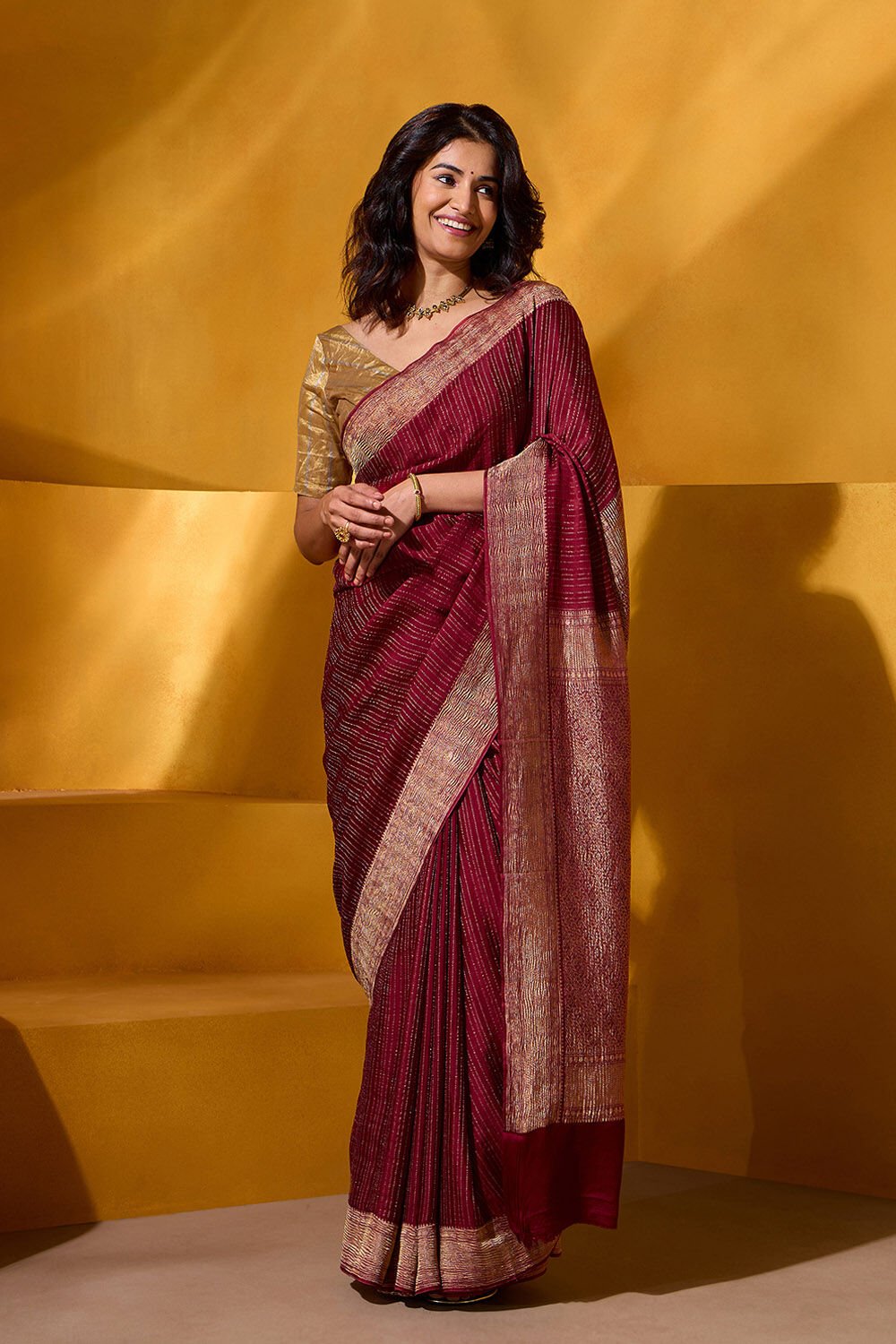 Dark Red Woven Pure Silk Crepe Saree image number null