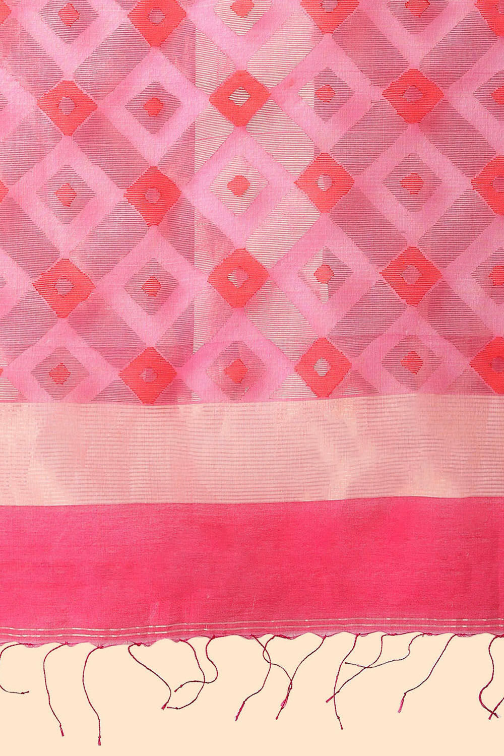 Dark Pink Pure Silk Cotton Bengal Saree image number null