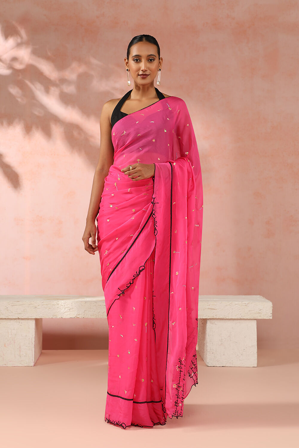 Pink Contemporary Viscose Organza Embroidery Saree image number null
