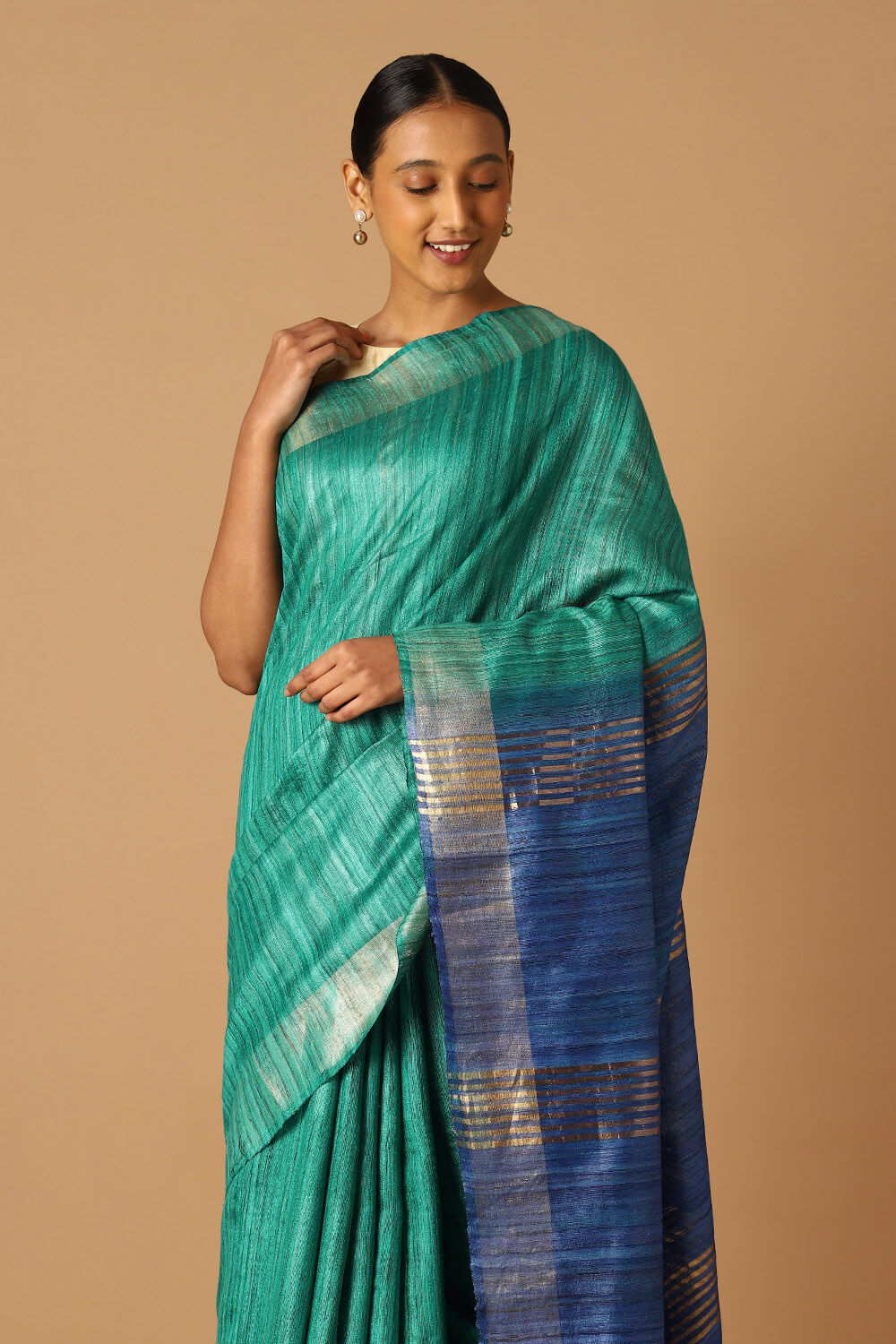 Green Pure Tussar Tie and Dye image number null
