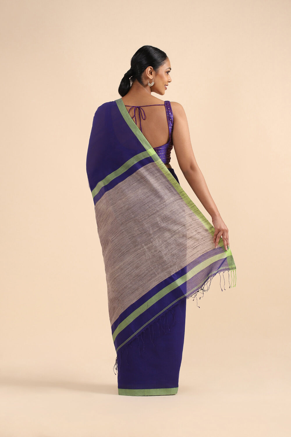 Blue Pure Silk Cotton Bengal Saree image number null