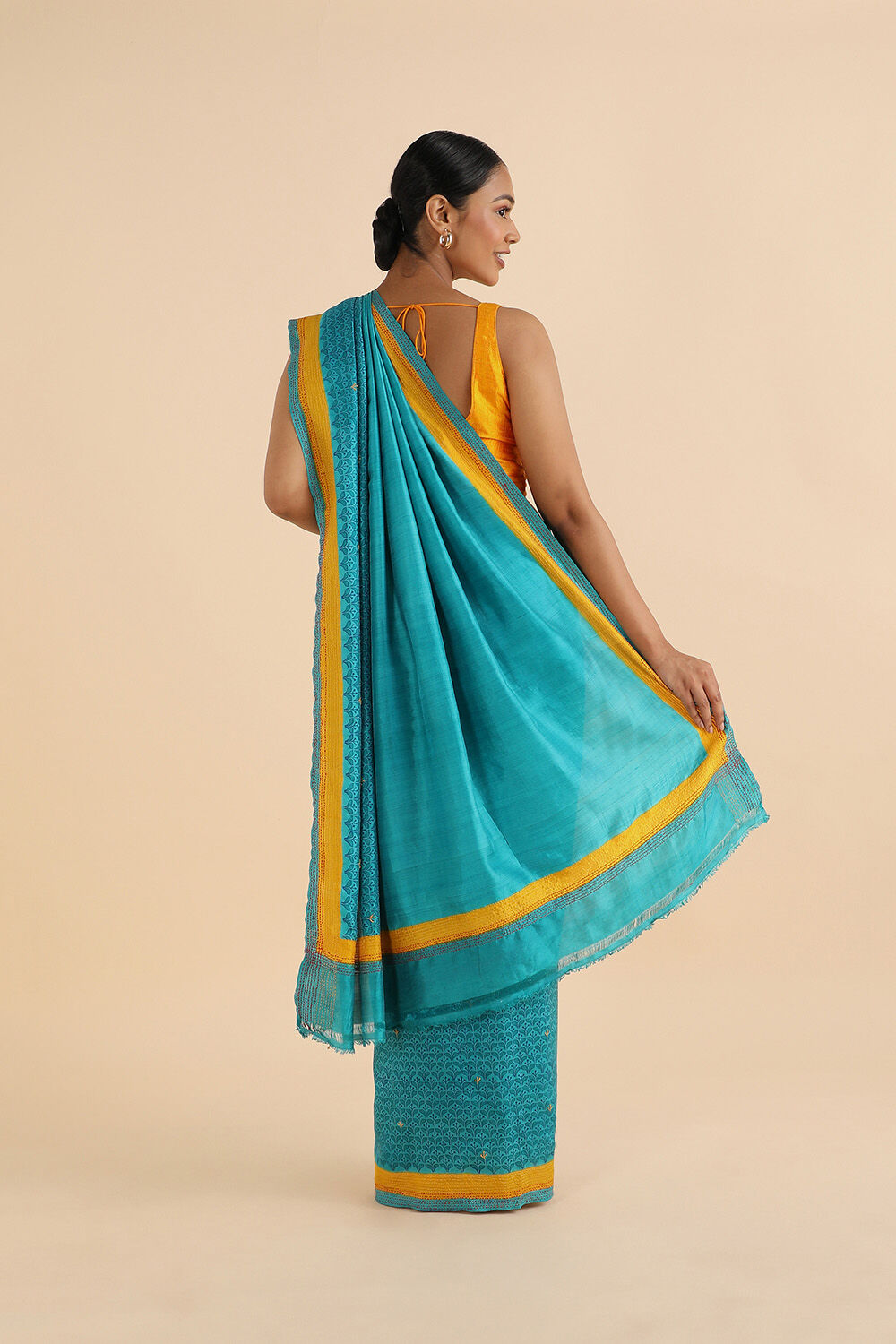 Light Pure Blue Silk Kantha Saree image number null