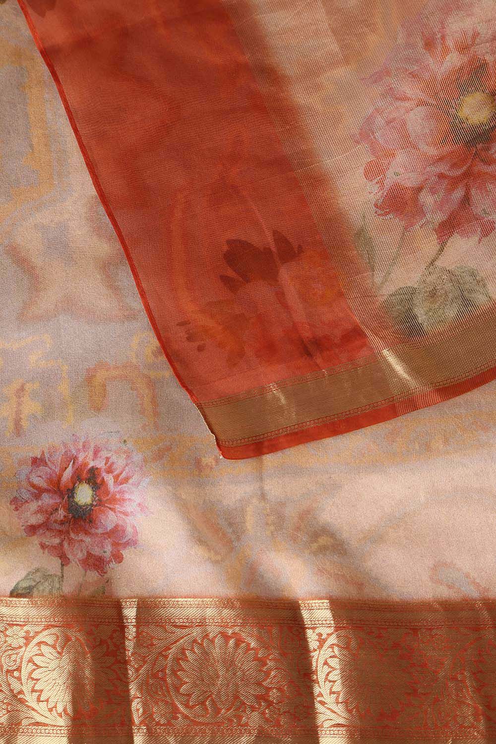 Light Pure Orange Organza Digital Printed image number null