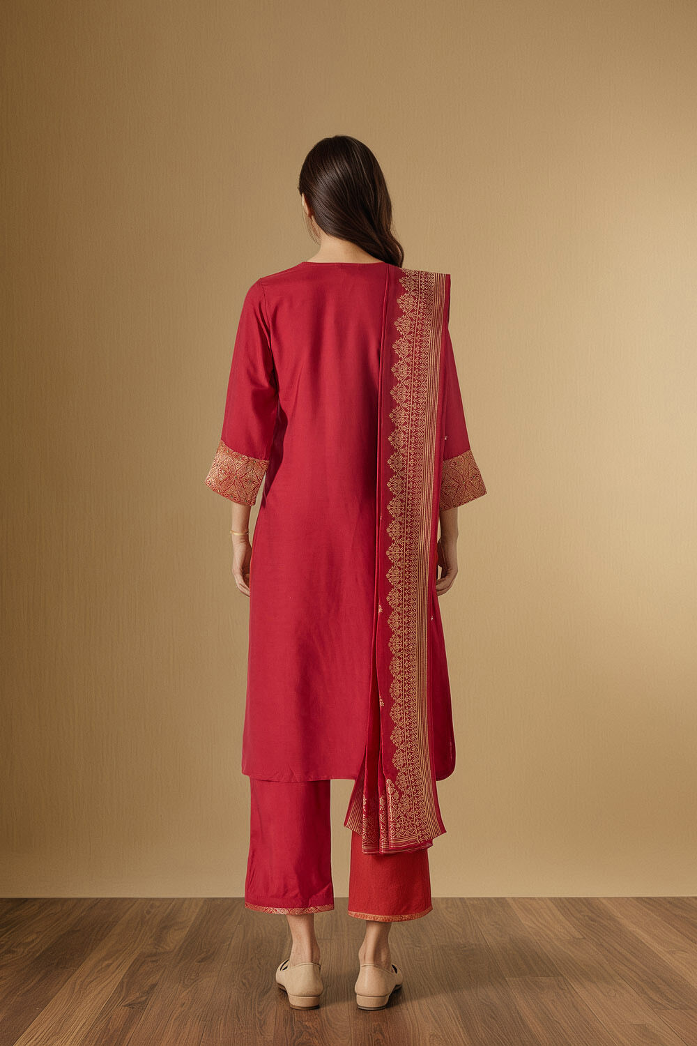 Red Brocade Pure Viscose Kurta Set image number null