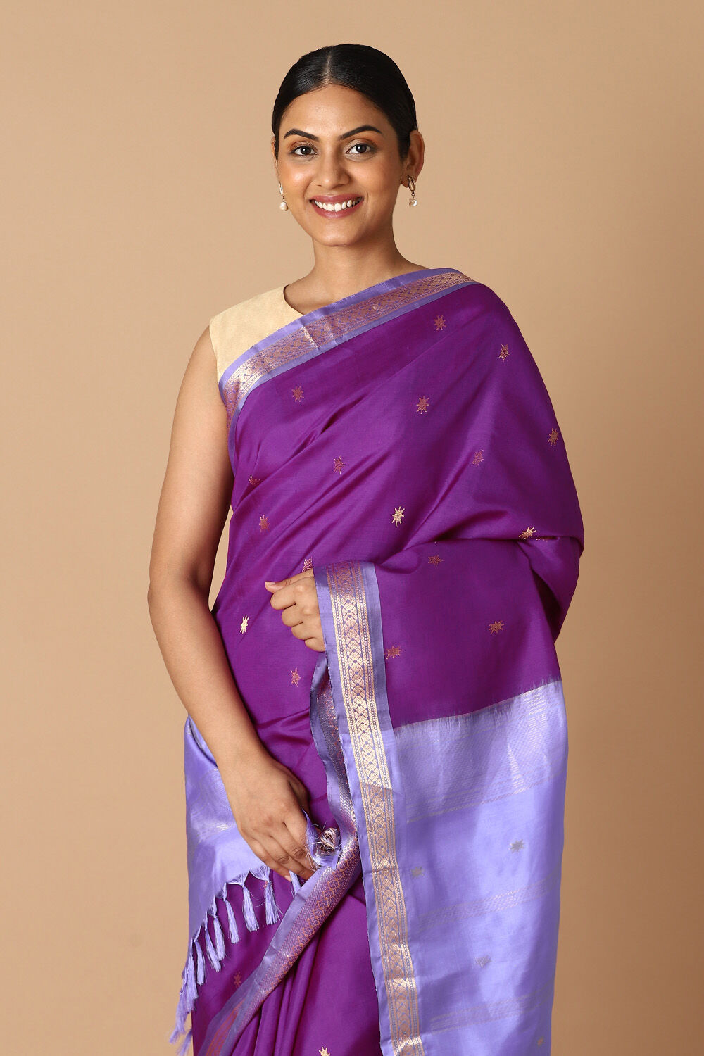 Purple Pure Silk Kanjivaram inspired Saree image number null