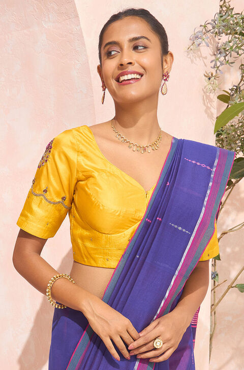 Yellow Pure Silk Embroidered Blouse