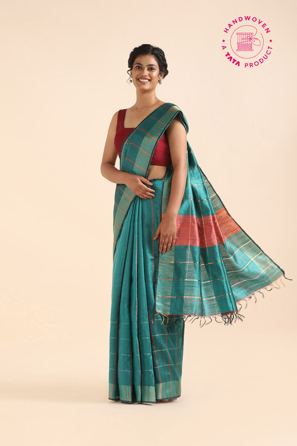 Green Pure Tussar Silk Bhagalpuri Saree image number null