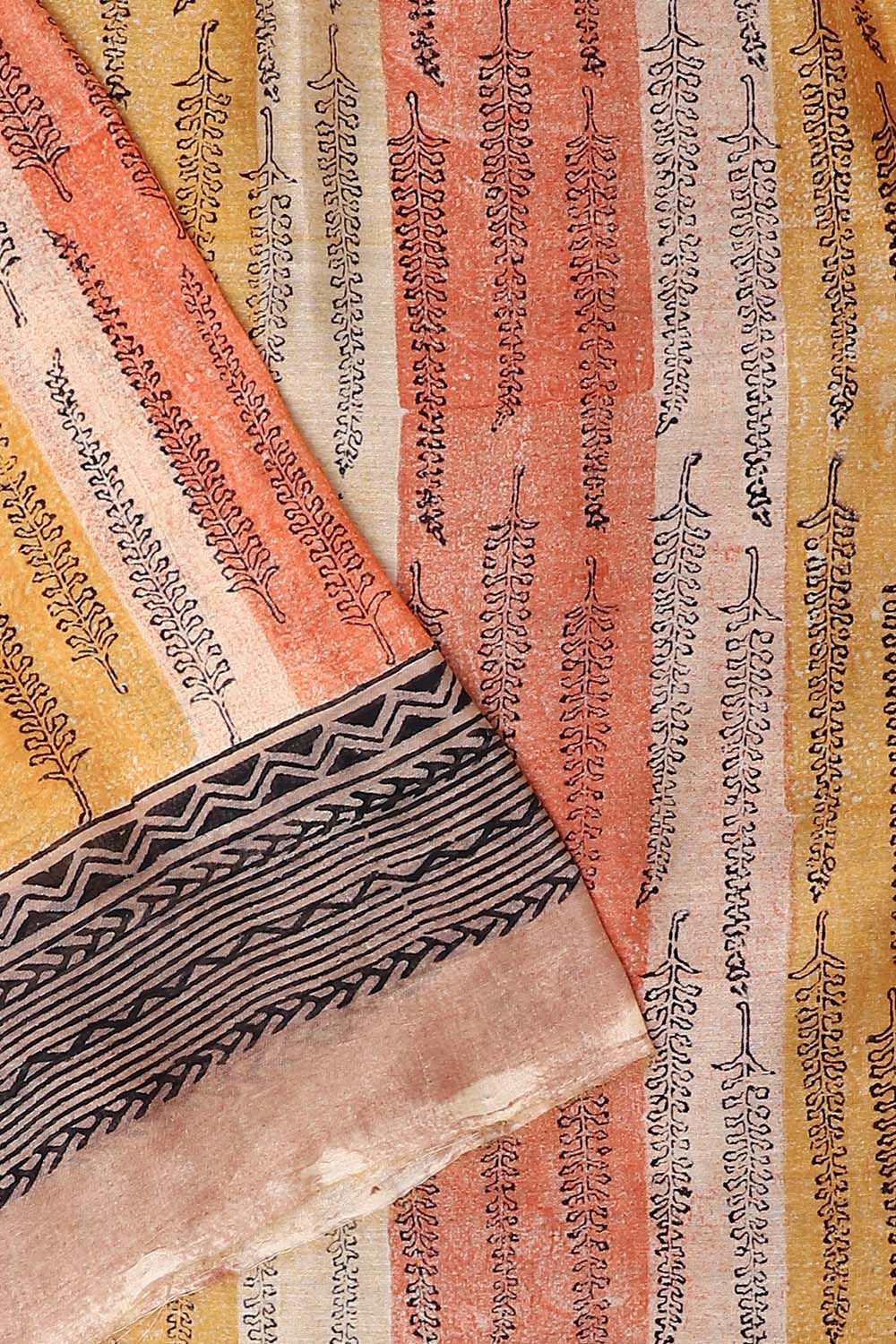 Orange Block Printed Silk Cotton Suit image number null
