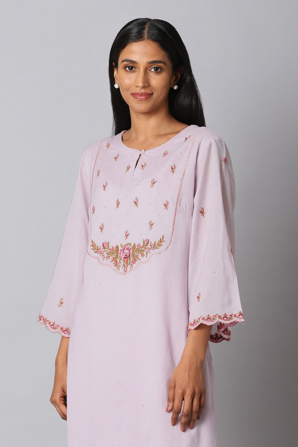Light Pink Viscose Embroidery Kurta Set image number null