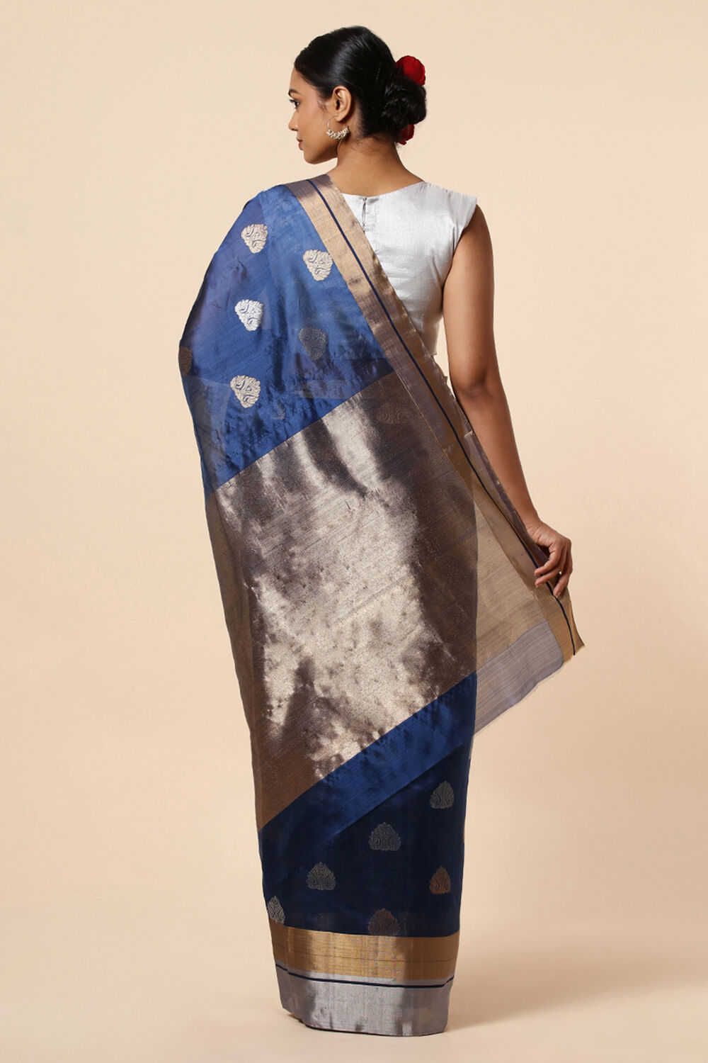 Dark Blue Pure Silk Chanderi Saree image number null