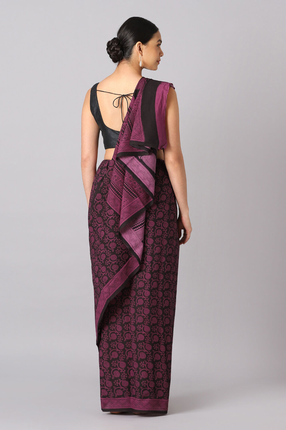 Black Pure and Violet Cotton Bagh Saree image number null