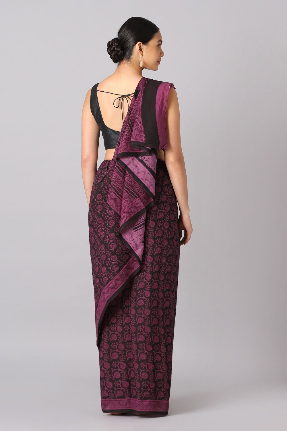 Black Pure and Violet Cotton Bagh Saree image number null