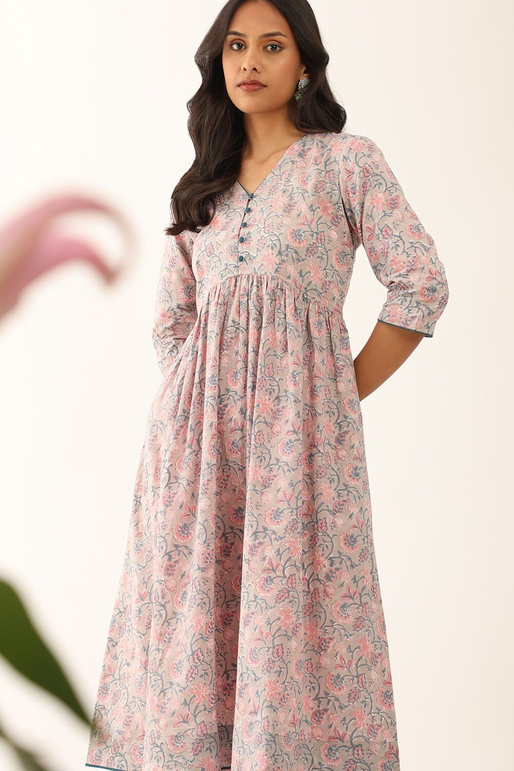 Grey Pure Cotton Sanganeri Block Printed Kurta image number null