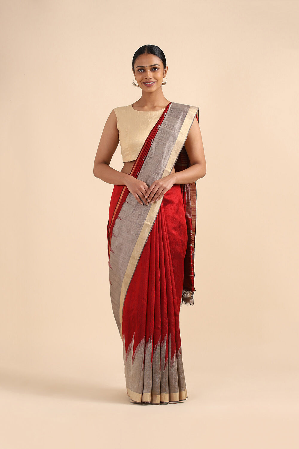 Red Pure Silk Woven Saree image number null