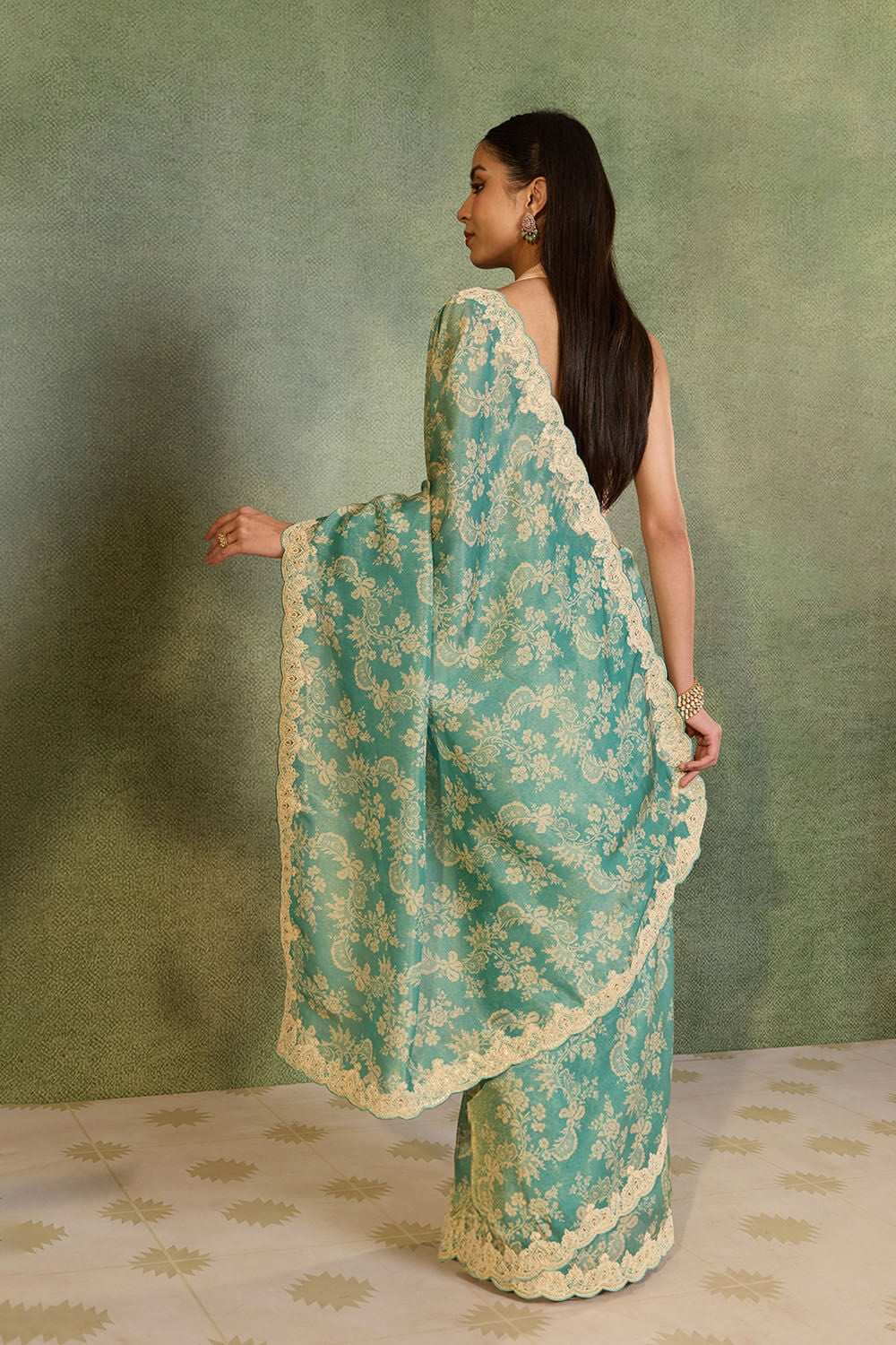 Blue Viscose Tissue Embroidered Saree image number null