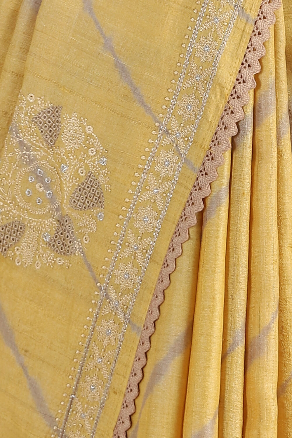 Yellow Embroidered Pure Tussar Saree image number null