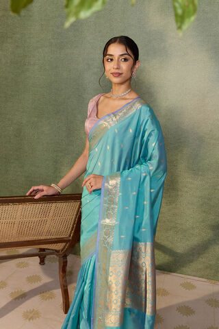 Light Blue Silk Viscose Cutwork Banarasi Saree image number