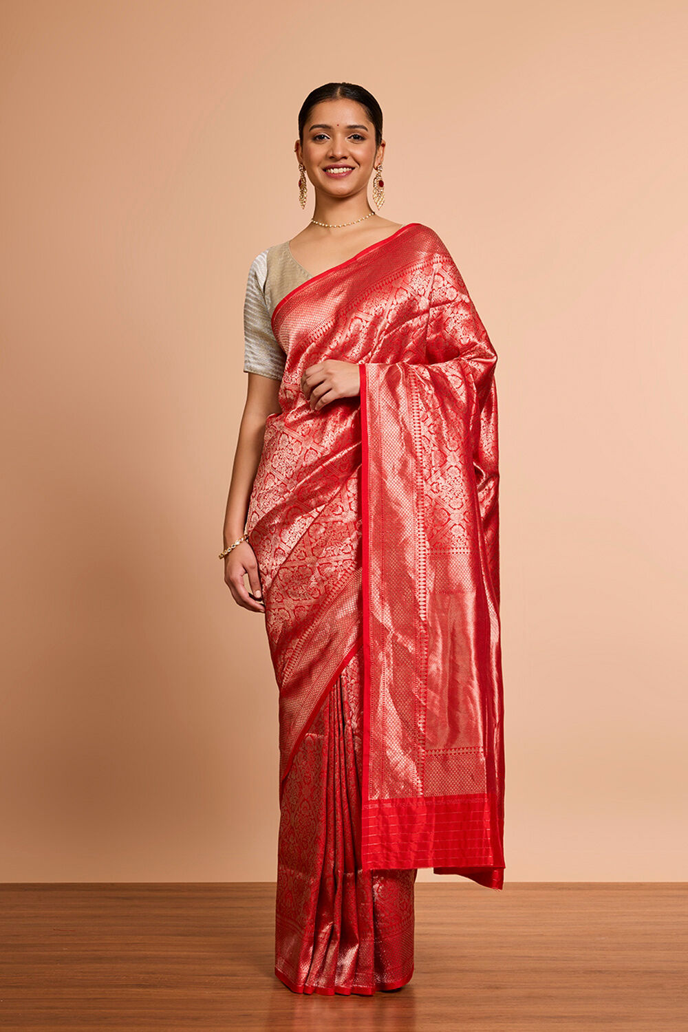 Red Pure Silk Brocade Banaras Saree image number null