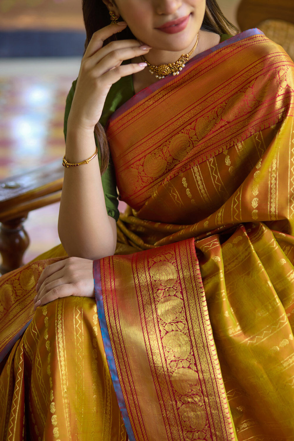 Orange Woven Pure Silk Kanjivaram Saree image number null