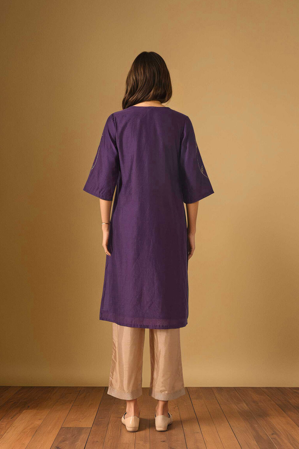 Dark Violet Embroidered Pure Silk Cotton Kurta image number null