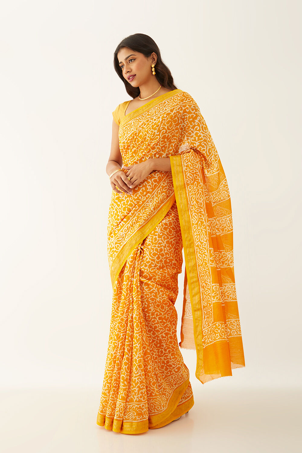 Dark Yellow Pure Silk Cotton Batik Saree image number null