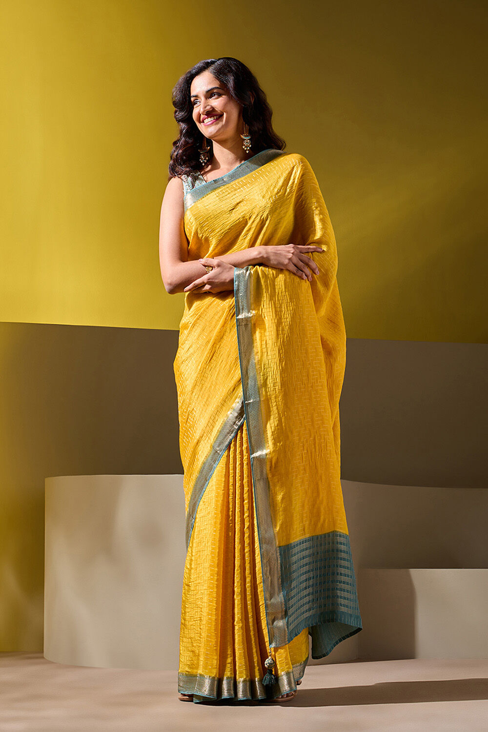 Yellow Woven Viscose Saree image number null