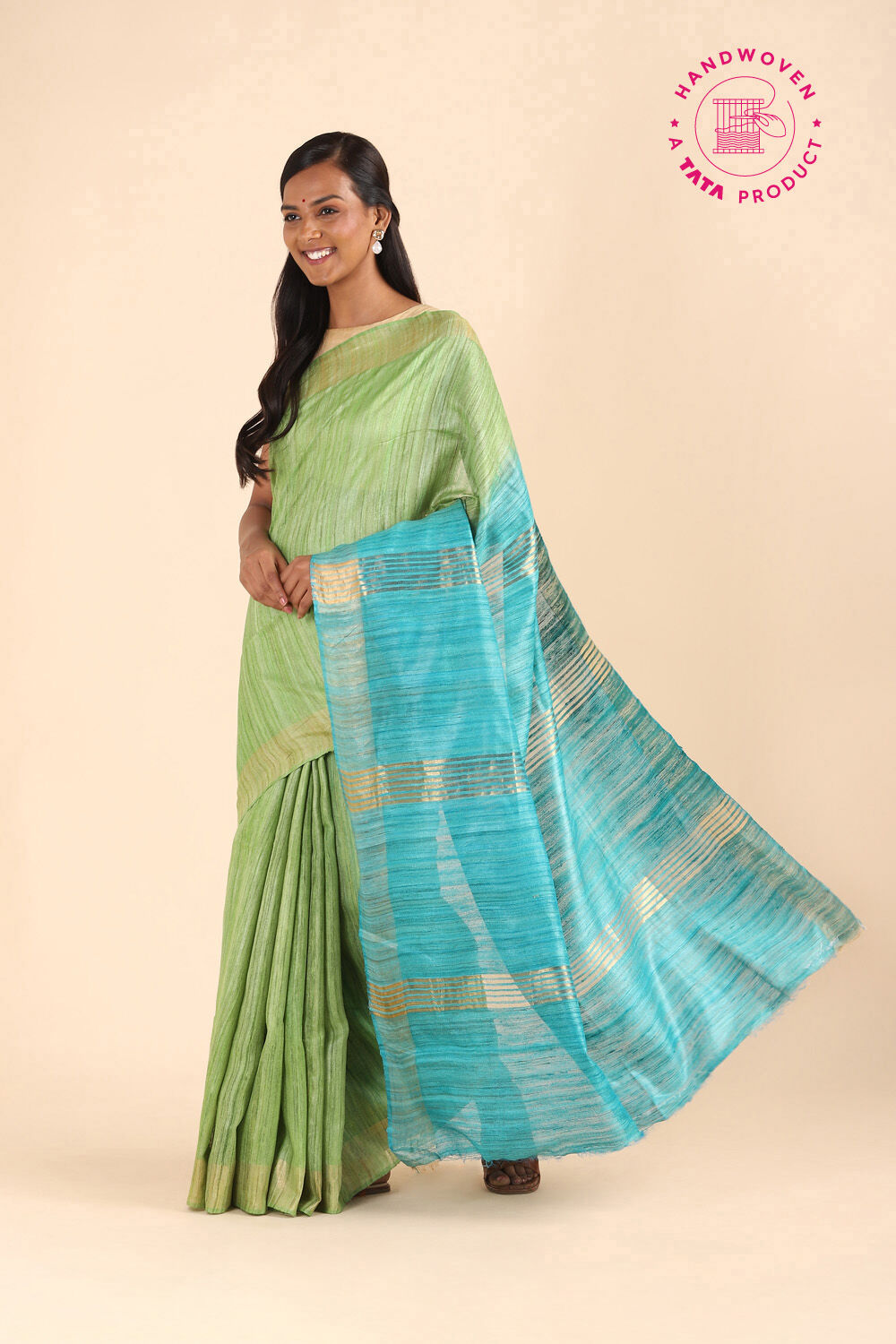 Light Blue Pure Tussar Silk Tie and Dye Saree image number null