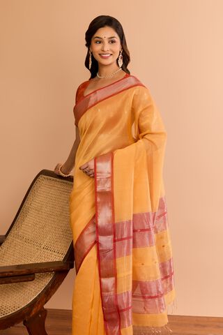 Light Orange Woven Pure Silk Cotton Maheshwari Saree image number