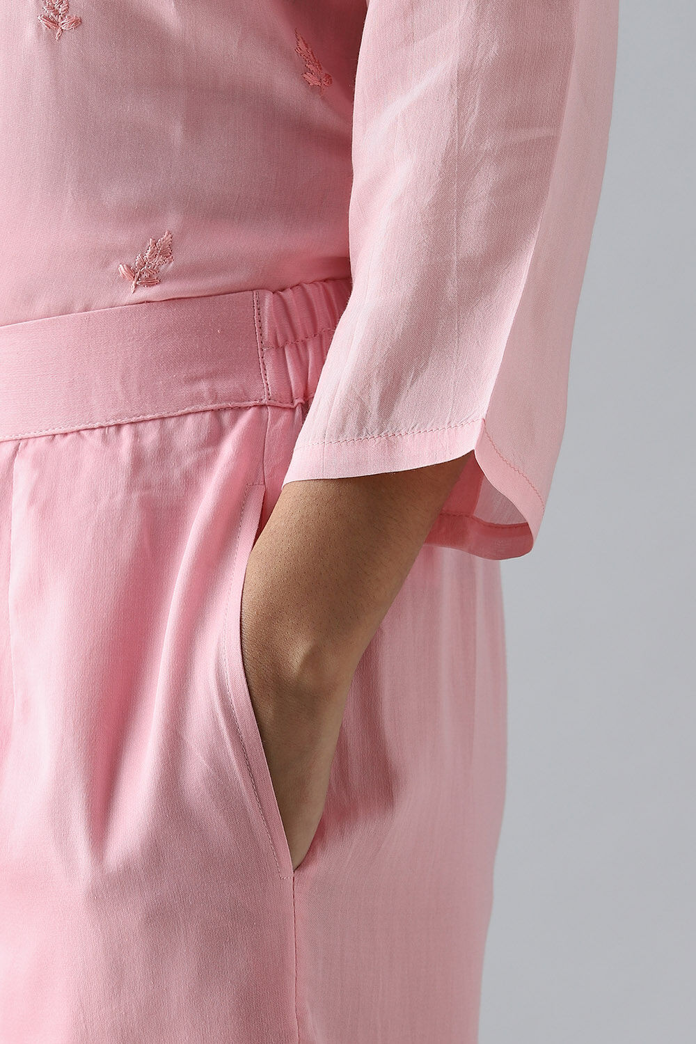Light Pink Embroidered Viscose Kurta Set image number null