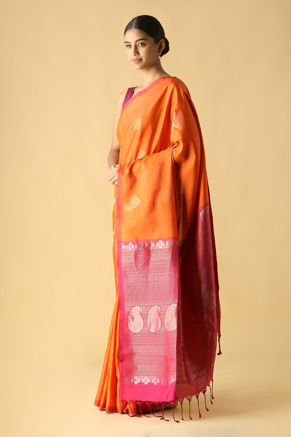Orange Pure Silk South Saree image number null