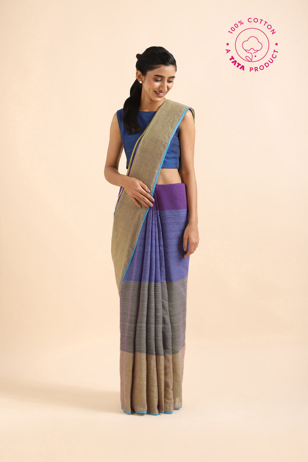 Blue Pure Cotton Bengal Saree image number null