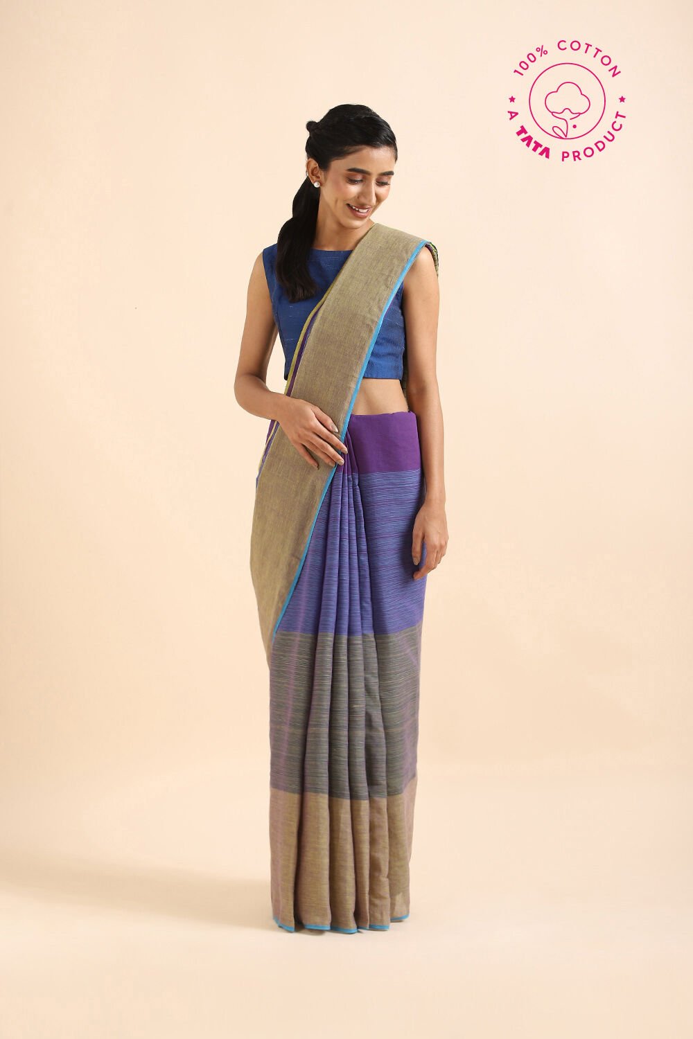 Blue Pure Cotton Bengal Saree image number null