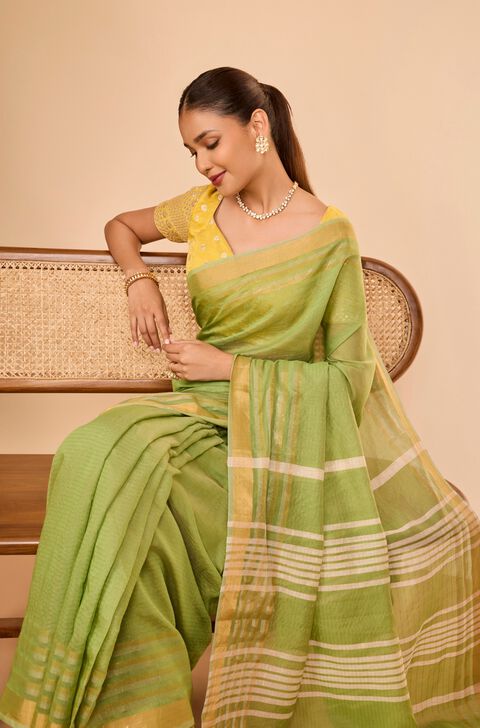 Green Bhagalpur Woven Silk Viscose Saree
