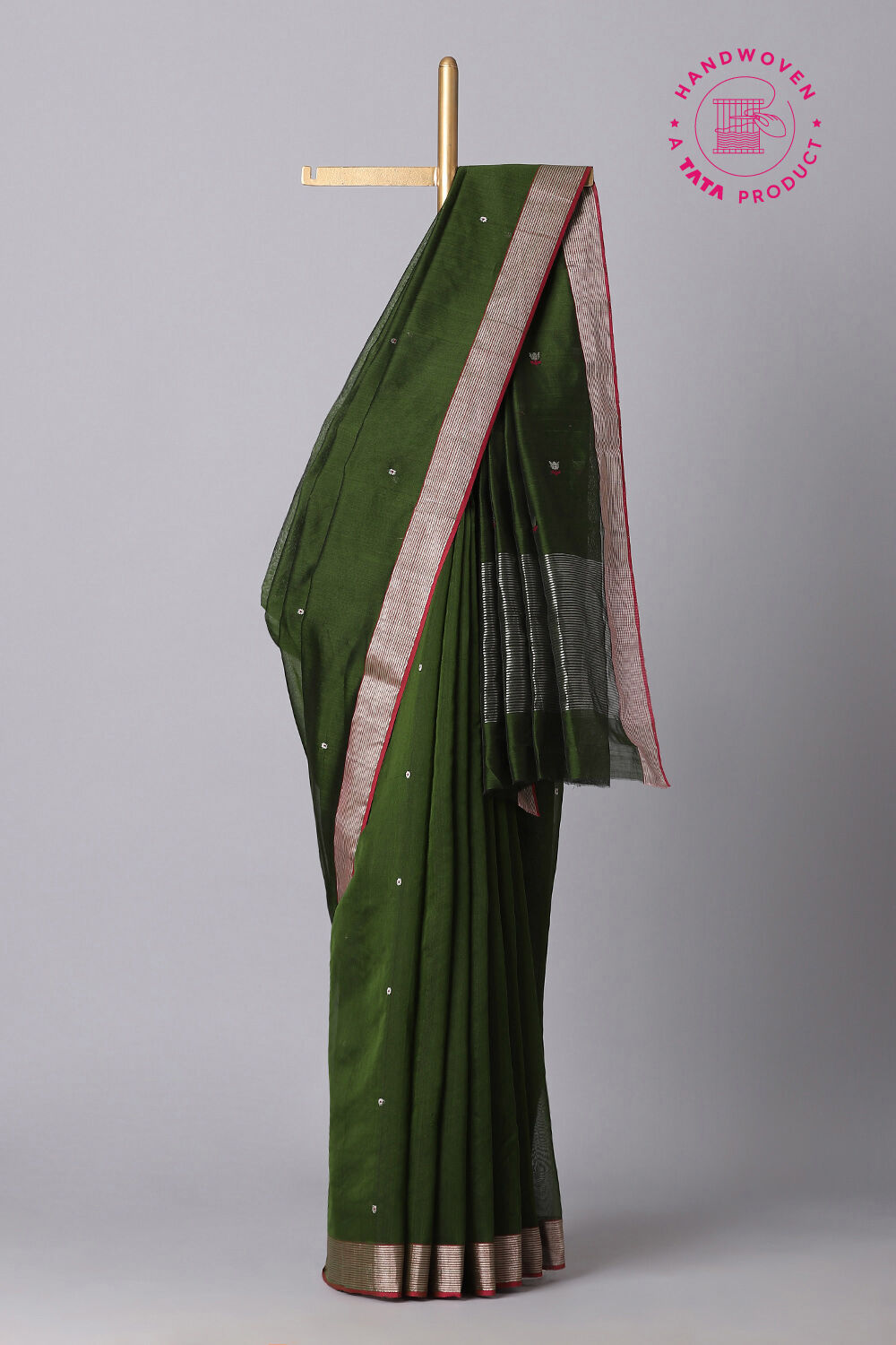 Dark Green Pure Silk Cotton Chanderi Saree image number null