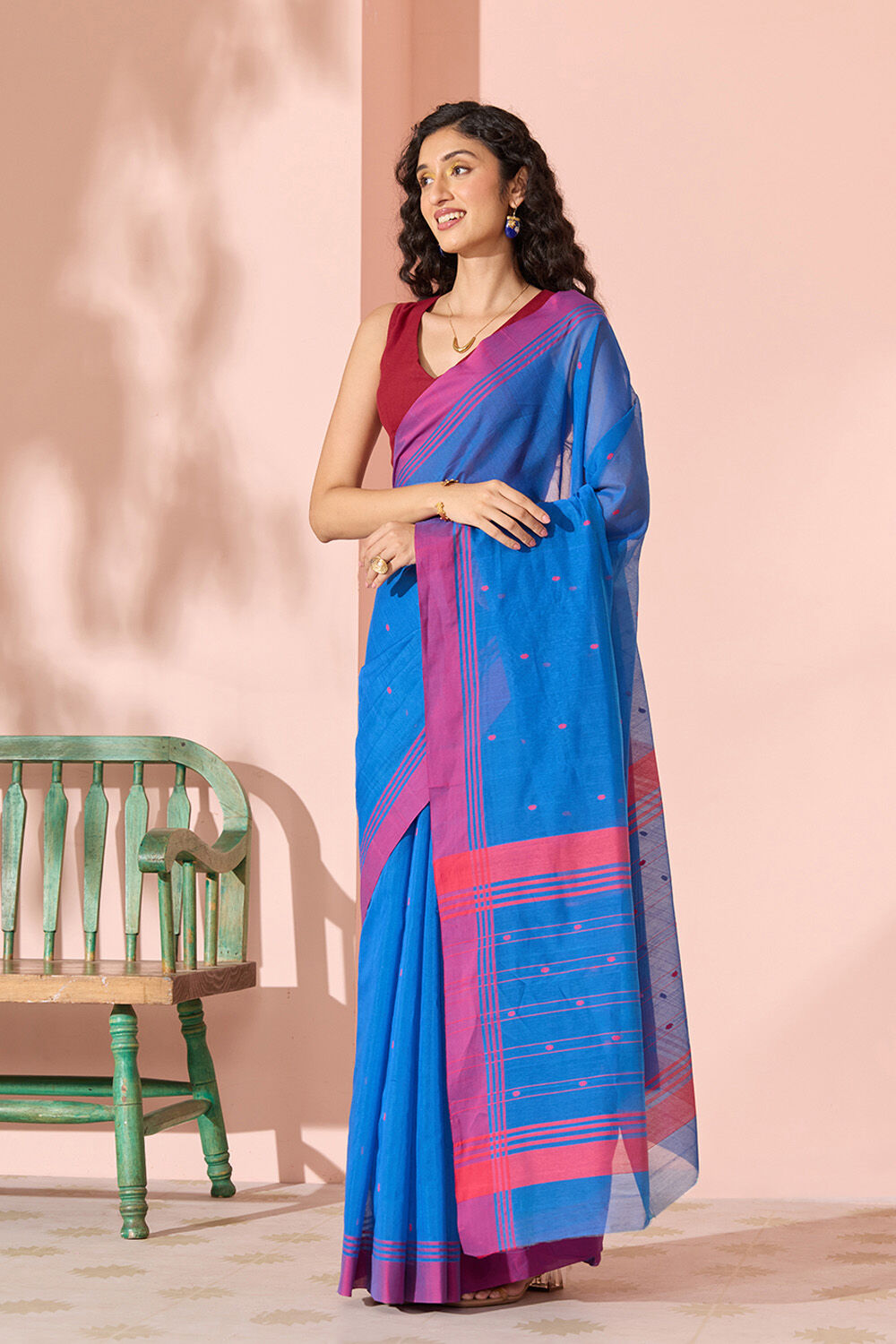 Dark Blue Woven Pure Silk Cotton Chanderi Saree image number null