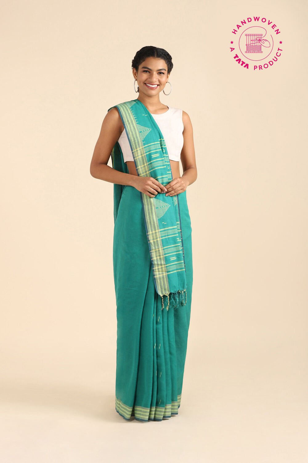 Green Pure Cotton Jamdani Saree image number null