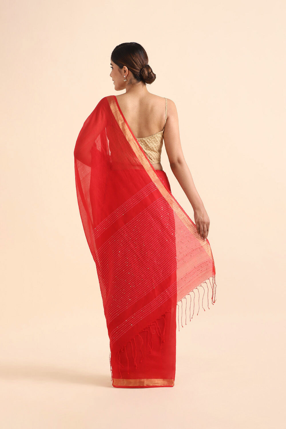 Red Pure Silk Cotton Bengal Saree image number null