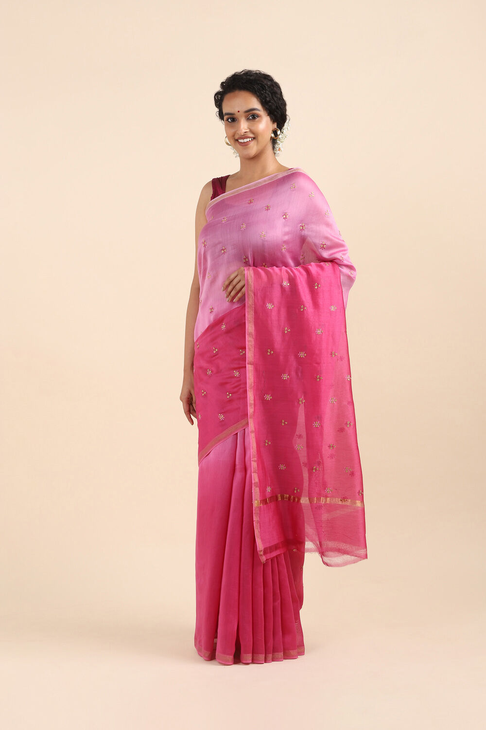 Pink Pure Silk Cotton Embroidered Saree image number null