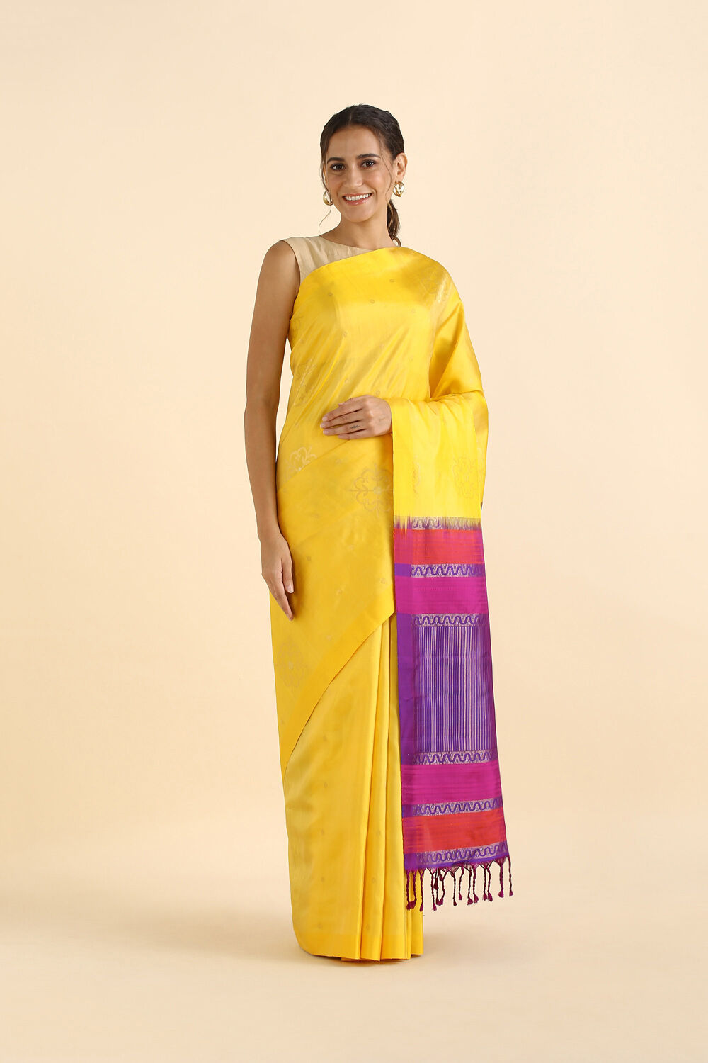 Yellow Pure Soft Silk Saree image number null