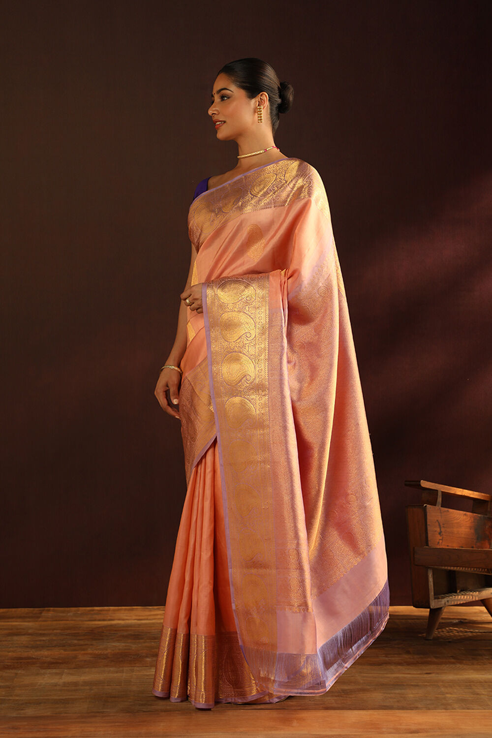 Orange Pure Silk Woven Kanjivaram Saree image number null