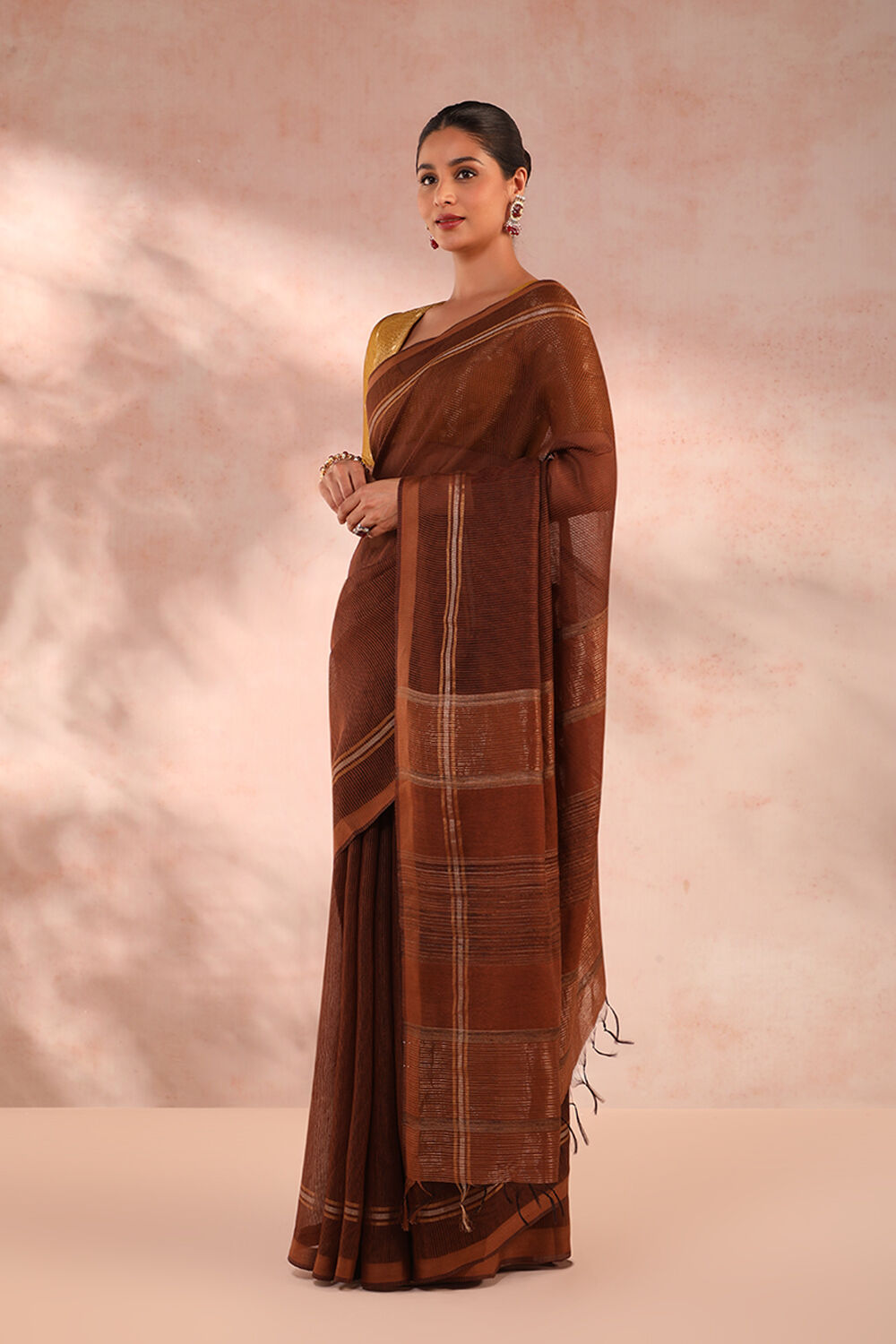 Brown Bhagalpur Woven Pure Silk Saree image number null