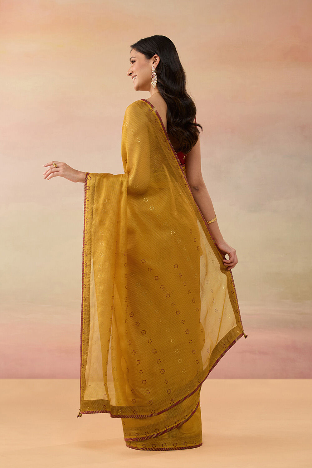 Yellow Pure Silk Kota Block Printed Saree image number null