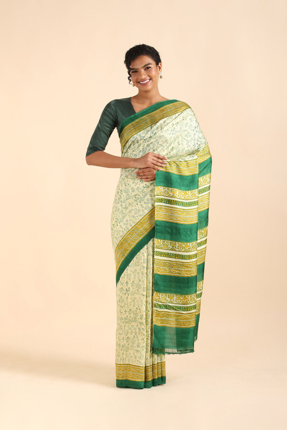Green Pure Silk Printed Saree image number null