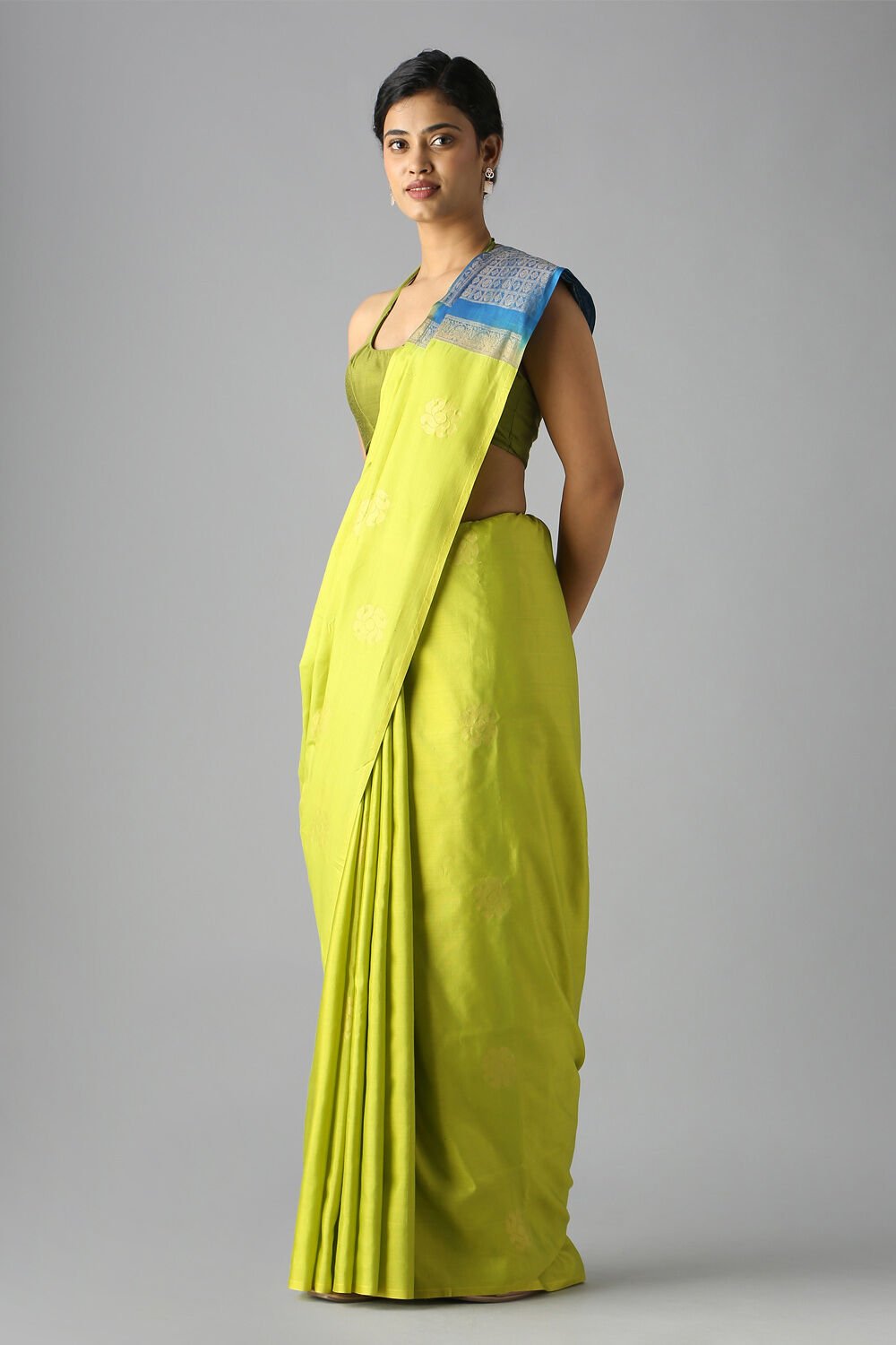 Light Green Pure Silk Tencel South Saree image number null