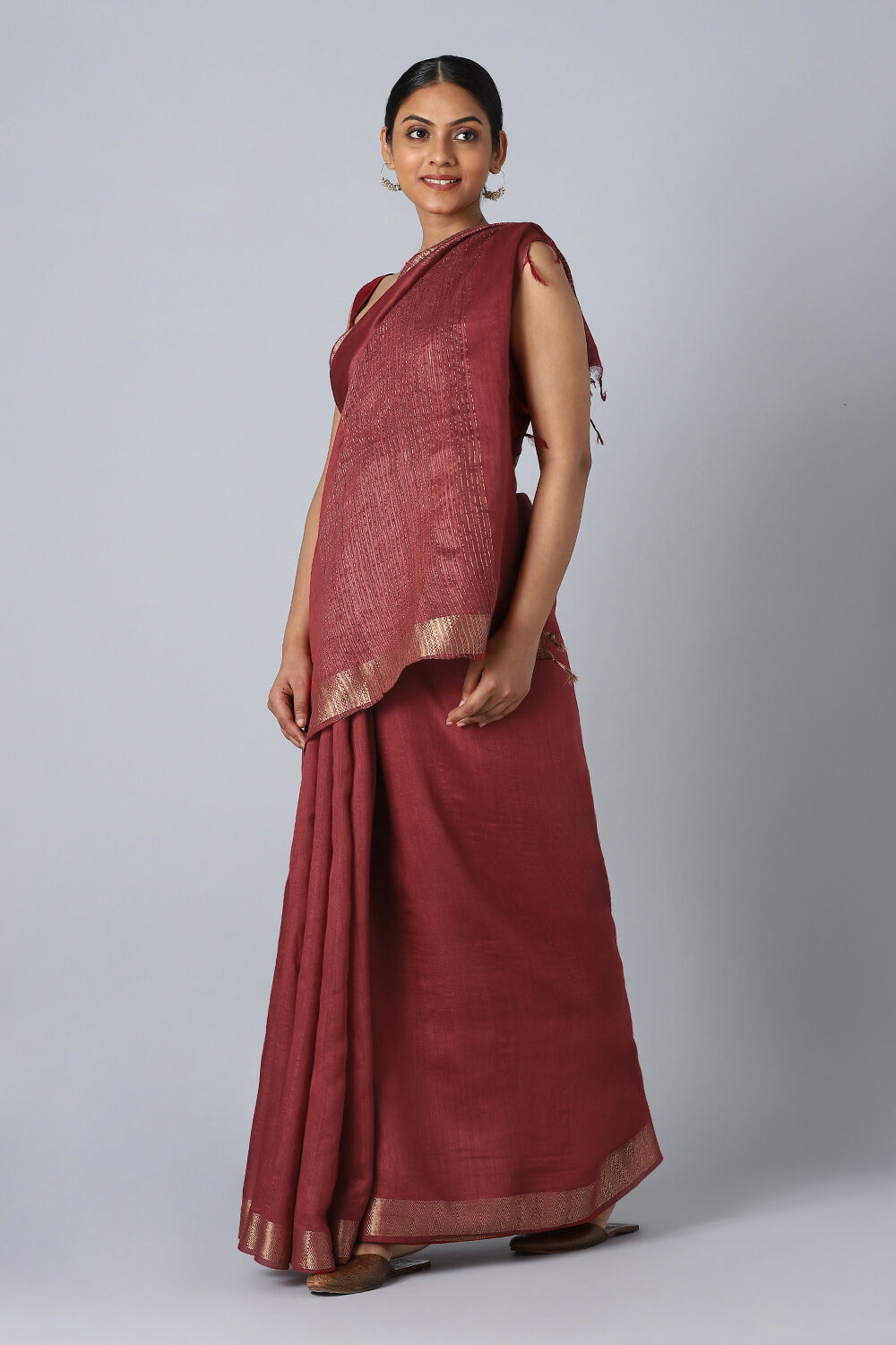 Dark Red Pure Tussar Silk Bhagalpuri Saree image number null