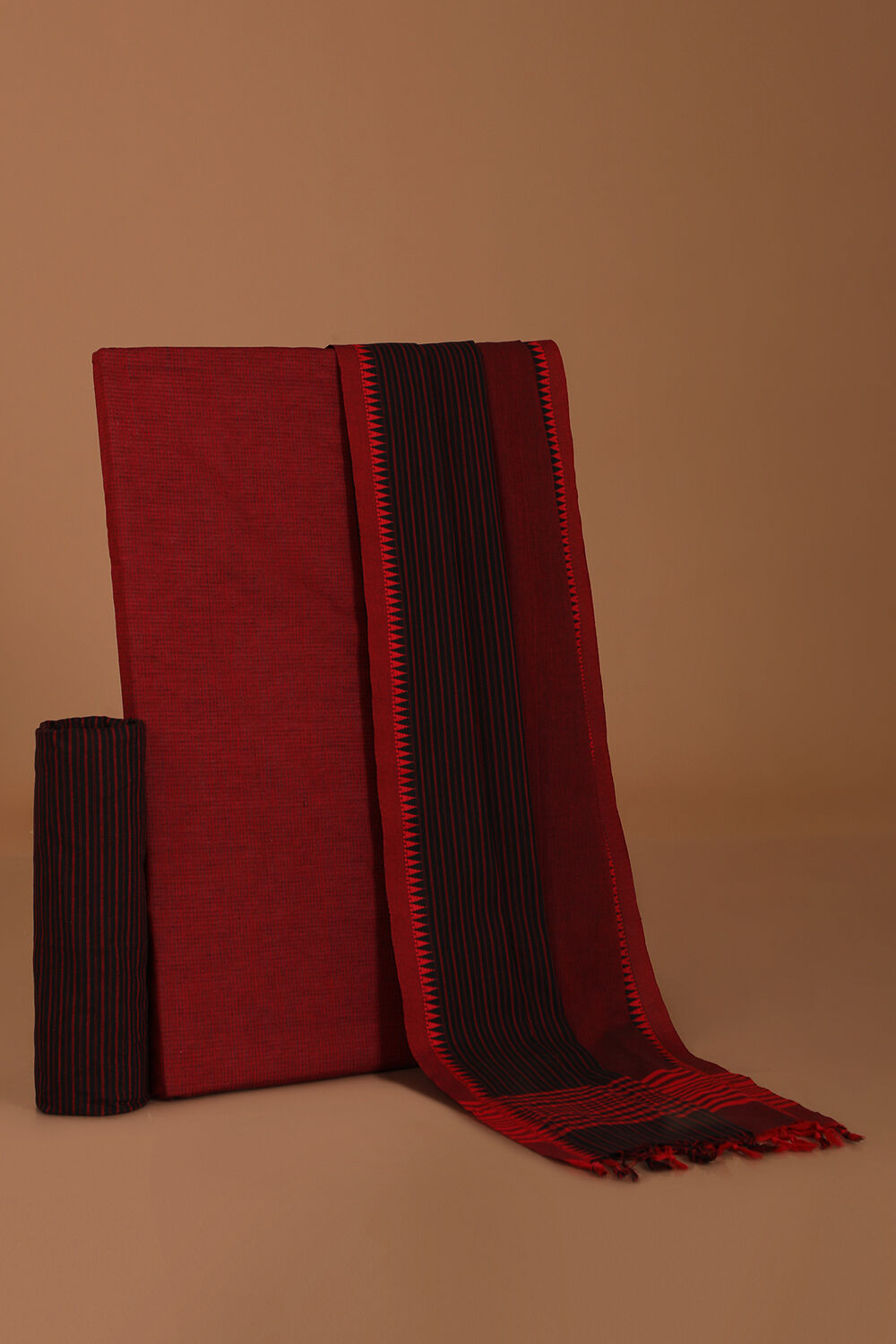 Red Woven Pure Cotton Unstitched Suit Set image number null