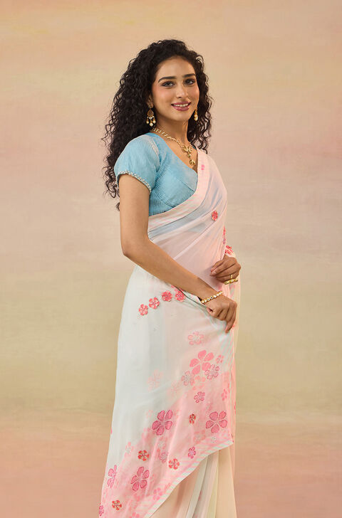 Light Pink Printed Viscose Georgette Saree