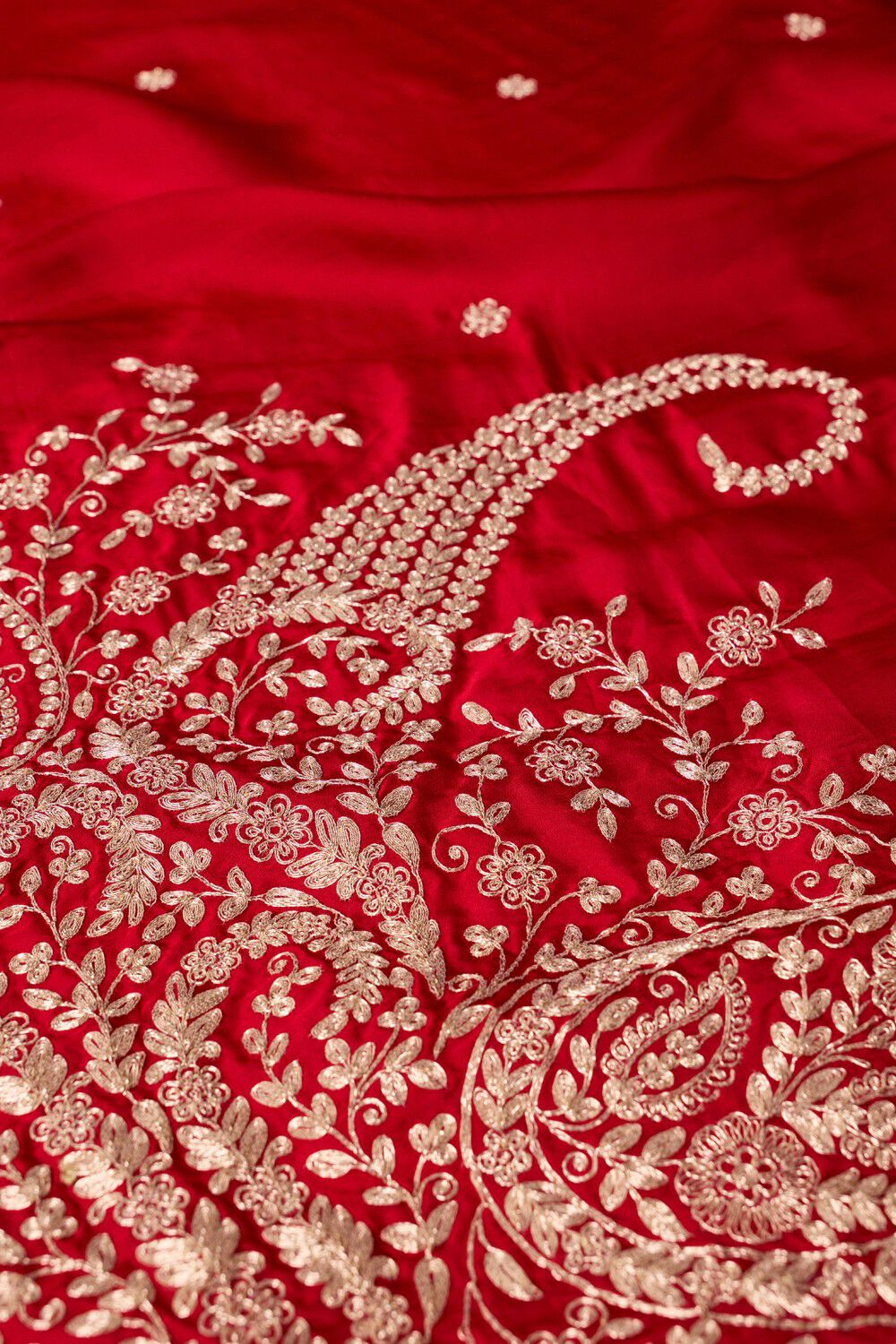 Red  Viscose Satin Embroidered Saree image number null