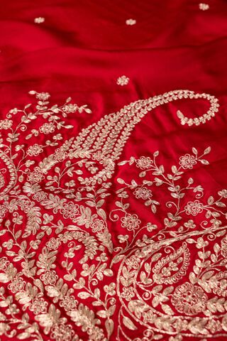Red  Viscose Satin Embroidered Saree thumbnail image number null